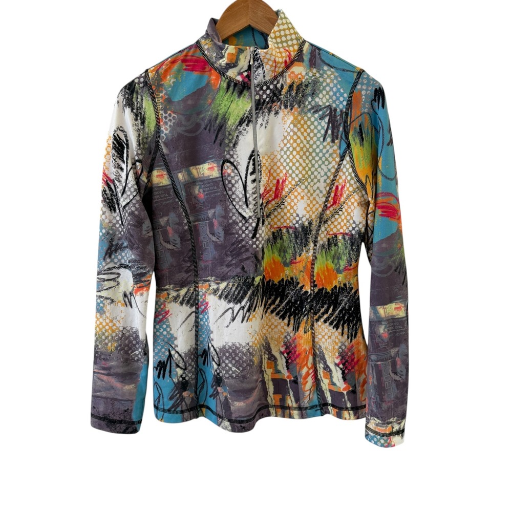 Sno Skins Graffiti Base Layer Top Womens L Multicolor 1/4 Zip Outdoors Abstract